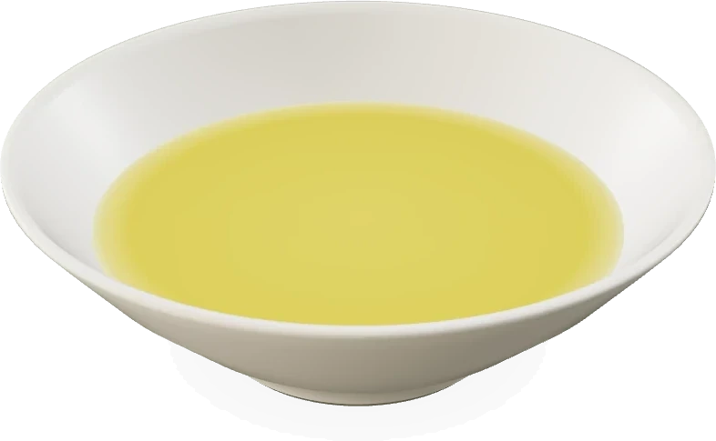 Golden Legacy olive oil in a white bowl: light golden green